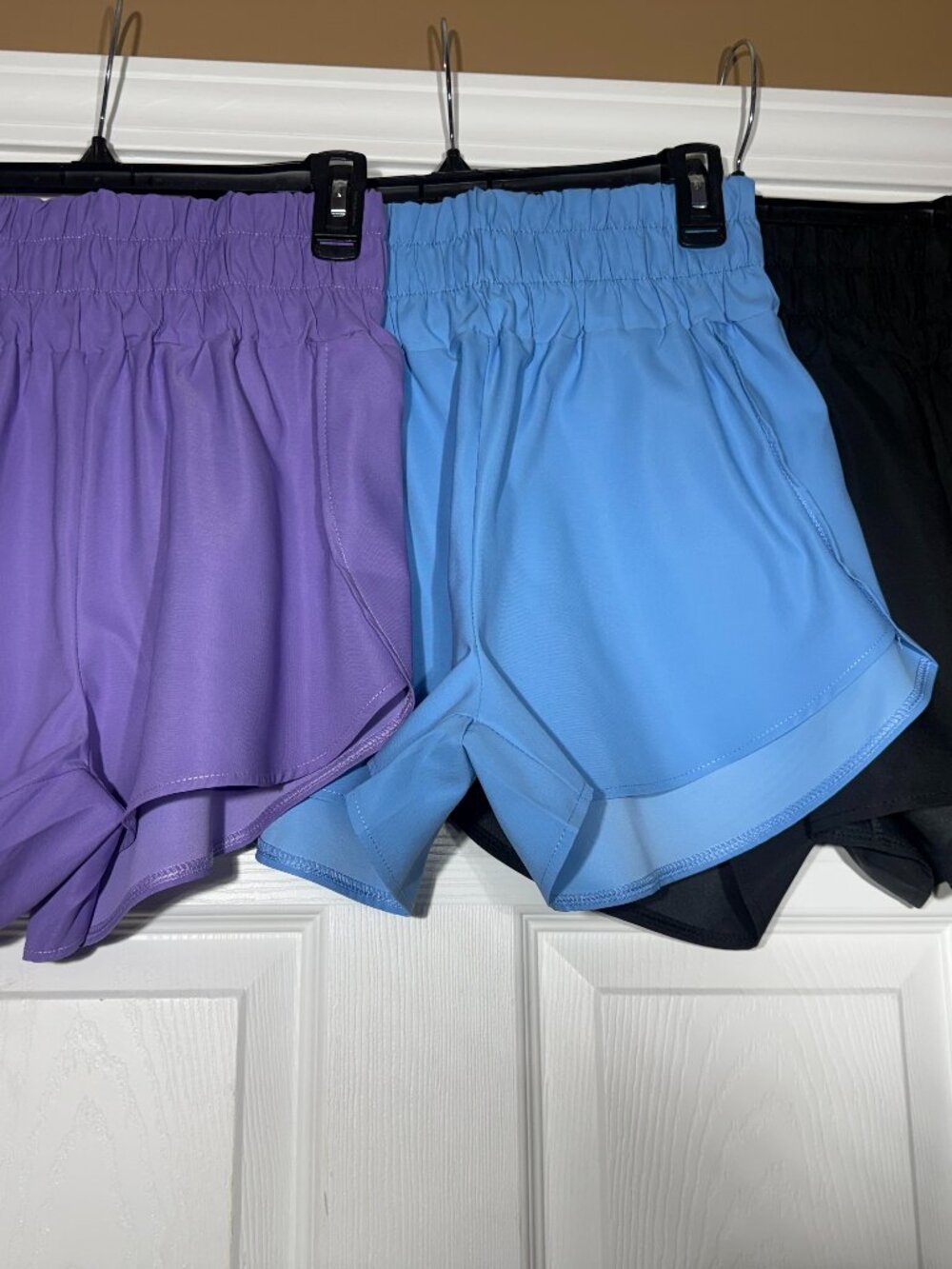 Women High Waisted Athletic Running Shorts 3 Pack Purple Blue Black S